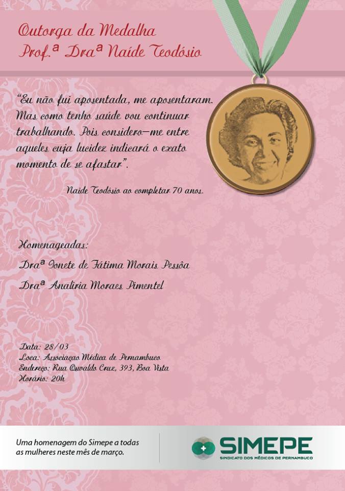 Leia mais sobre o artigo Simepe convida à entrega da Medalha Naíde Teodósio