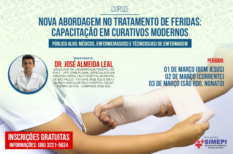Leia mais sobre o artigo SIMEPI realizará curso sobre curativos em cidades do Piauí gratuitamente