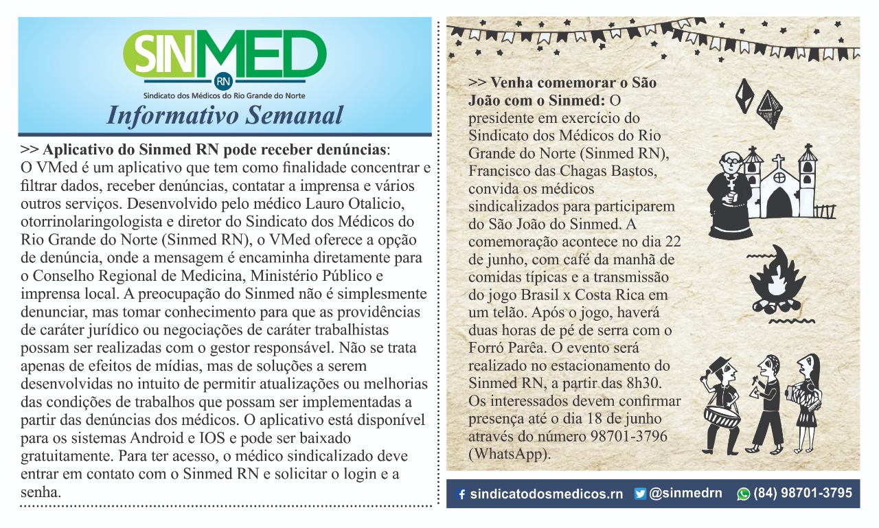Leia mais sobre o artigo Destaques da semana na Coluna do Sinmed RN