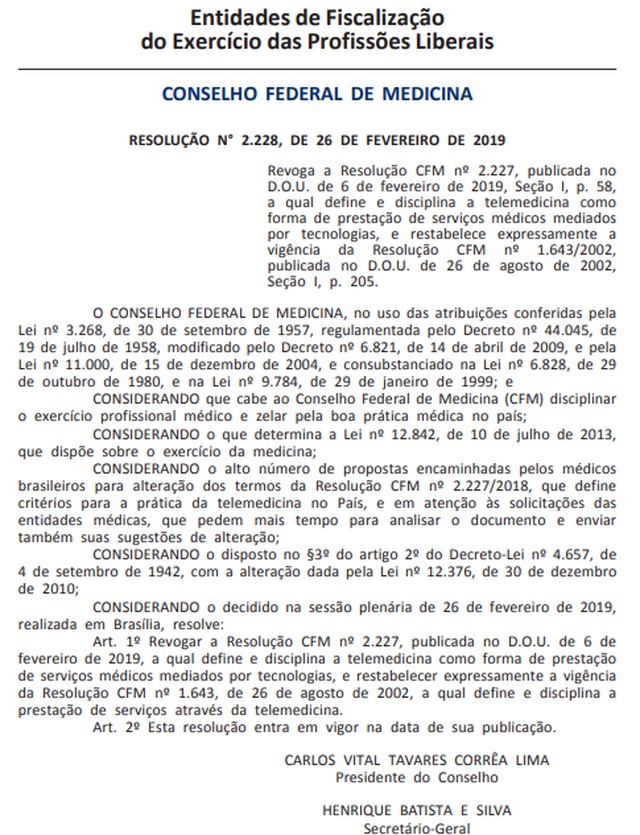 Leia mais sobre o artigo Resolução que revoga novas regras da telemedicina é publicada no Diário Oficial