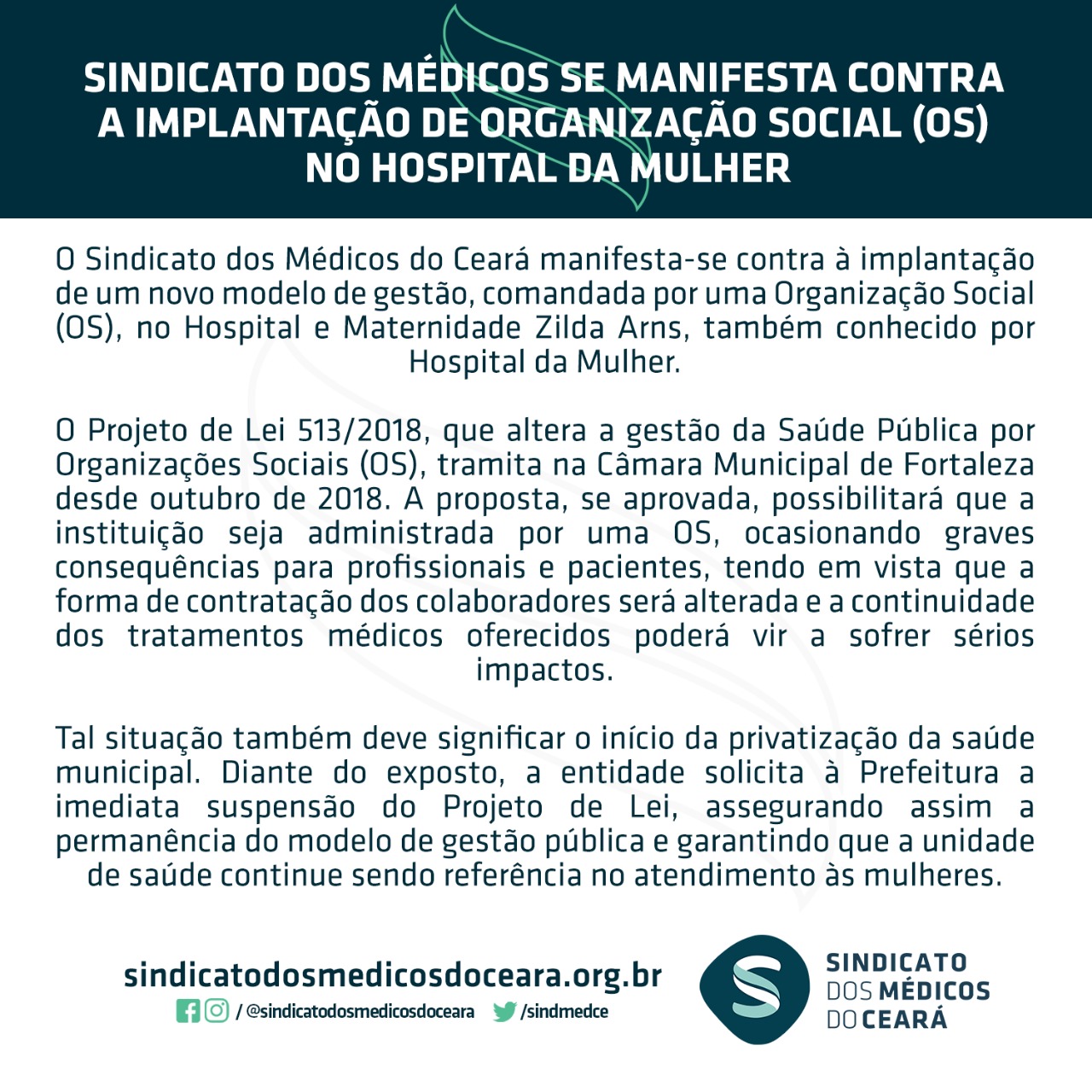 Leia mais sobre o artigo Sindicato dos Médicos se manifesta contra à implantação de Organização Social (OS) no Hospital da Mulher