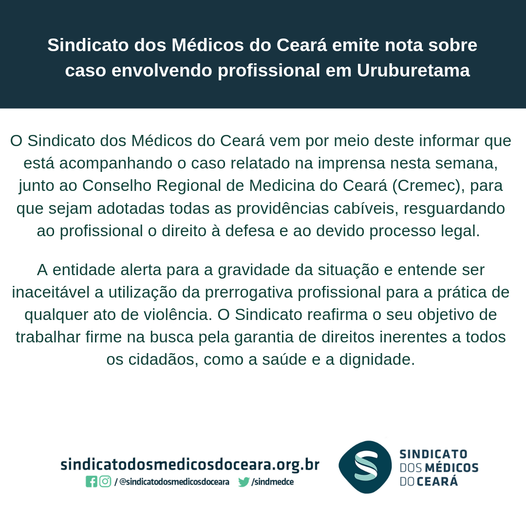Leia mais sobre o artigo Sindicato dos Médicos do Ceará acompanha caso envolvendo profissional de Uruburetama