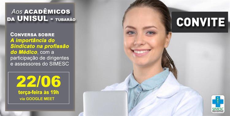 Leia mais sobre o artigo SIMESC convida formandos da Unisul Tubarão para conversa on-line